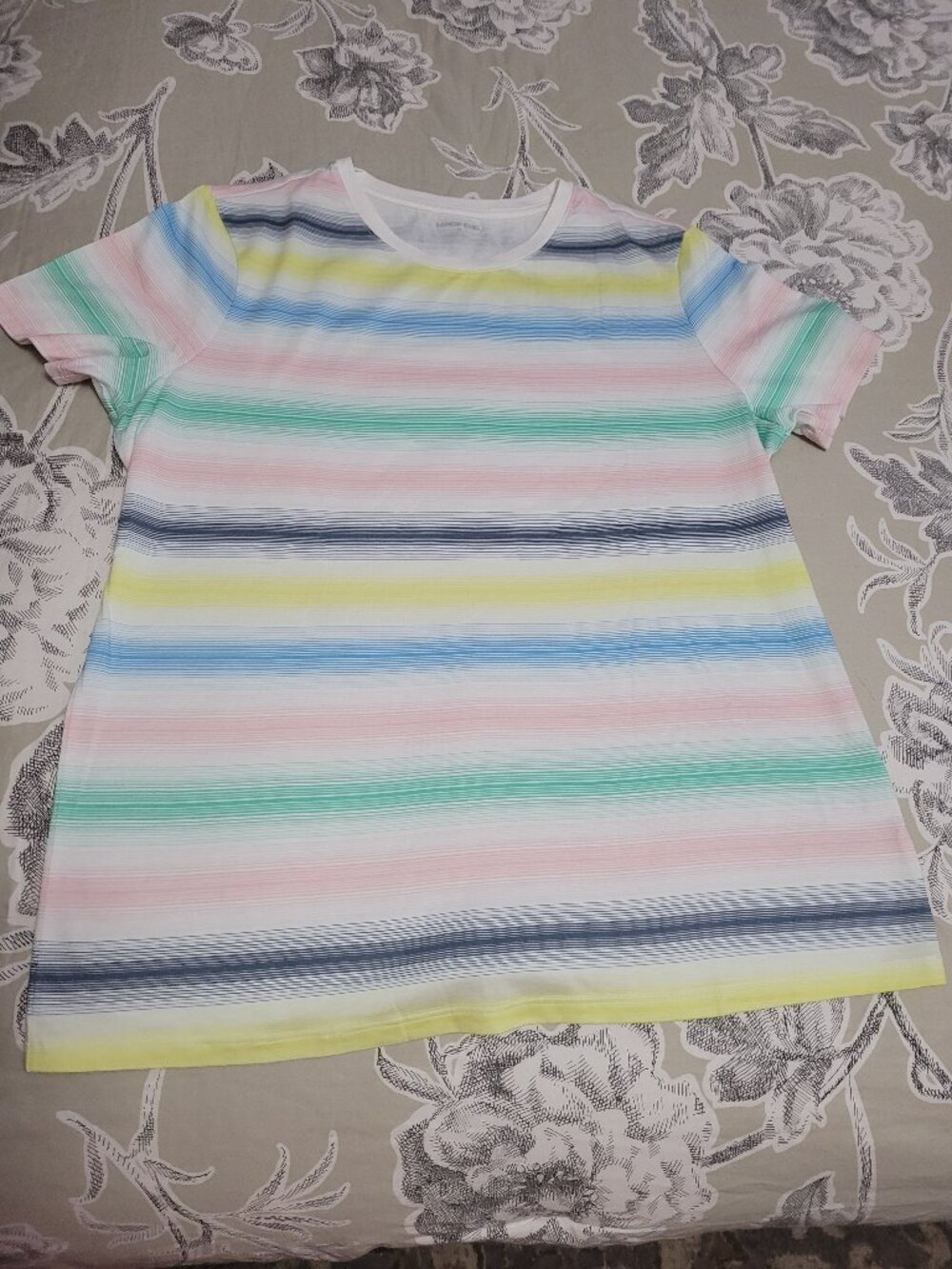 Lands' End Pastel Striped Cotton Short Sleeve T Shirt Medium NWT